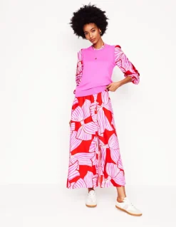 Ruby Collarless Shirt Dress-Rouge, Bow Scatter-Boden Outlet