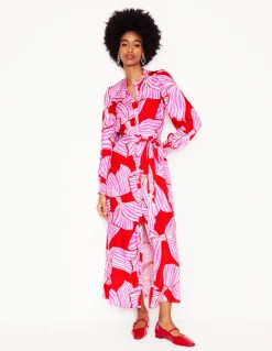 Ruby Collarless Shirt Dress-Rouge, Bow Scatter-Boden Outlet