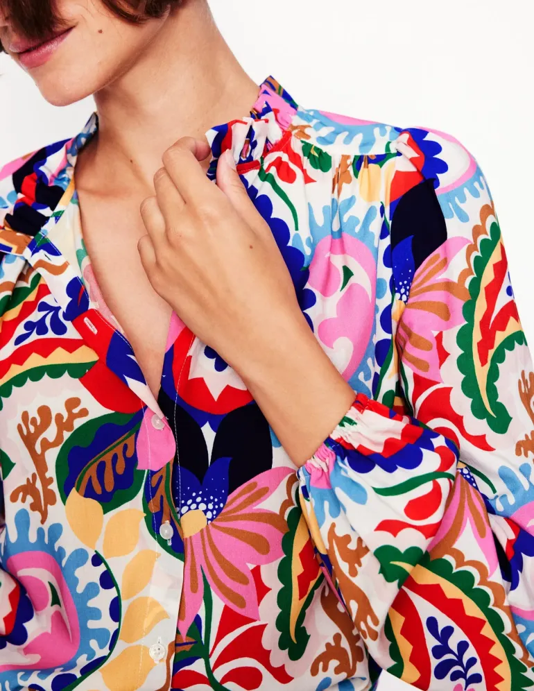 Ruffle Collar Blouse-Ivory, Botanical Paisley-Boden Online