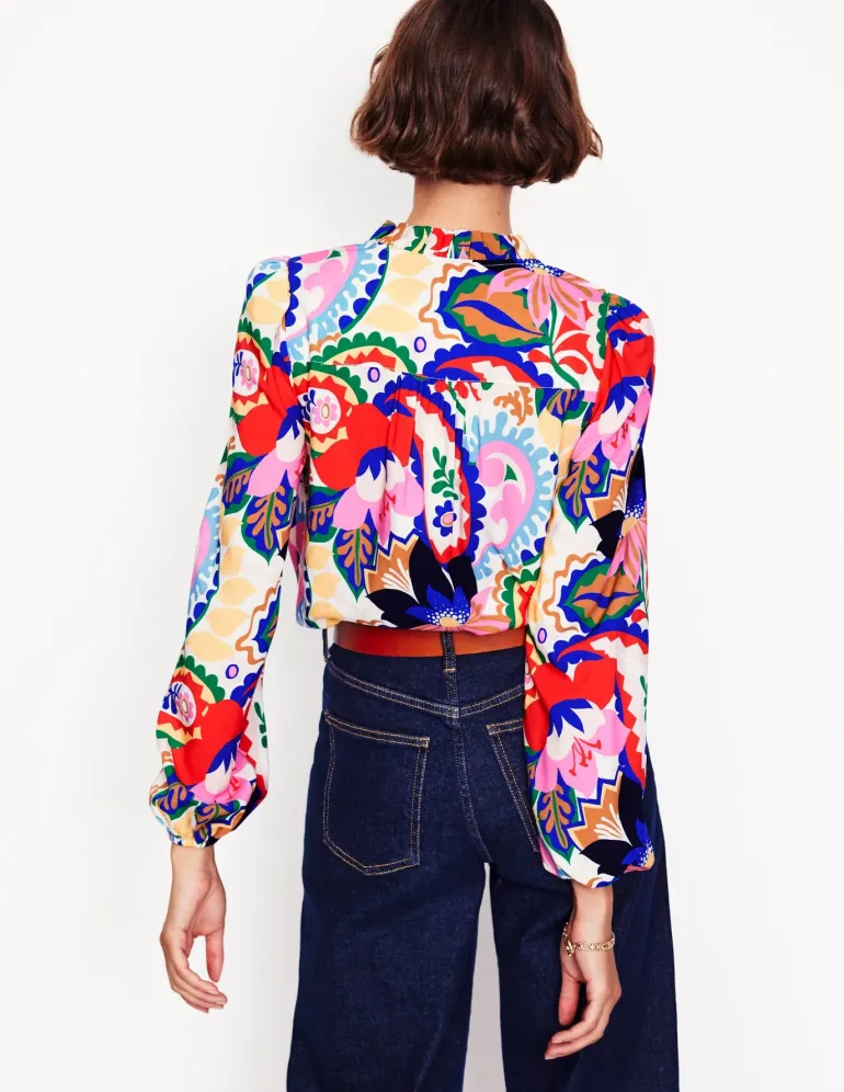 Ruffle Collar Blouse-Ivory, Botanical Paisley-Boden Online
