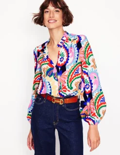 Ruffle Collar Blouse-Ivory, Botanical Paisley-Boden Online