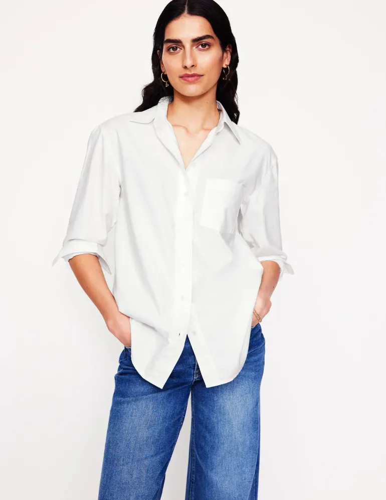 Sadie Relaxed Cotton Shirt-White Oxford-Boden Online