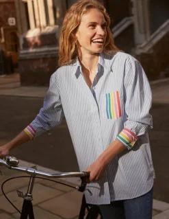 Sadie Relaxed Cotton Shirt-Rainbow Stripe Placement-Boden Sale