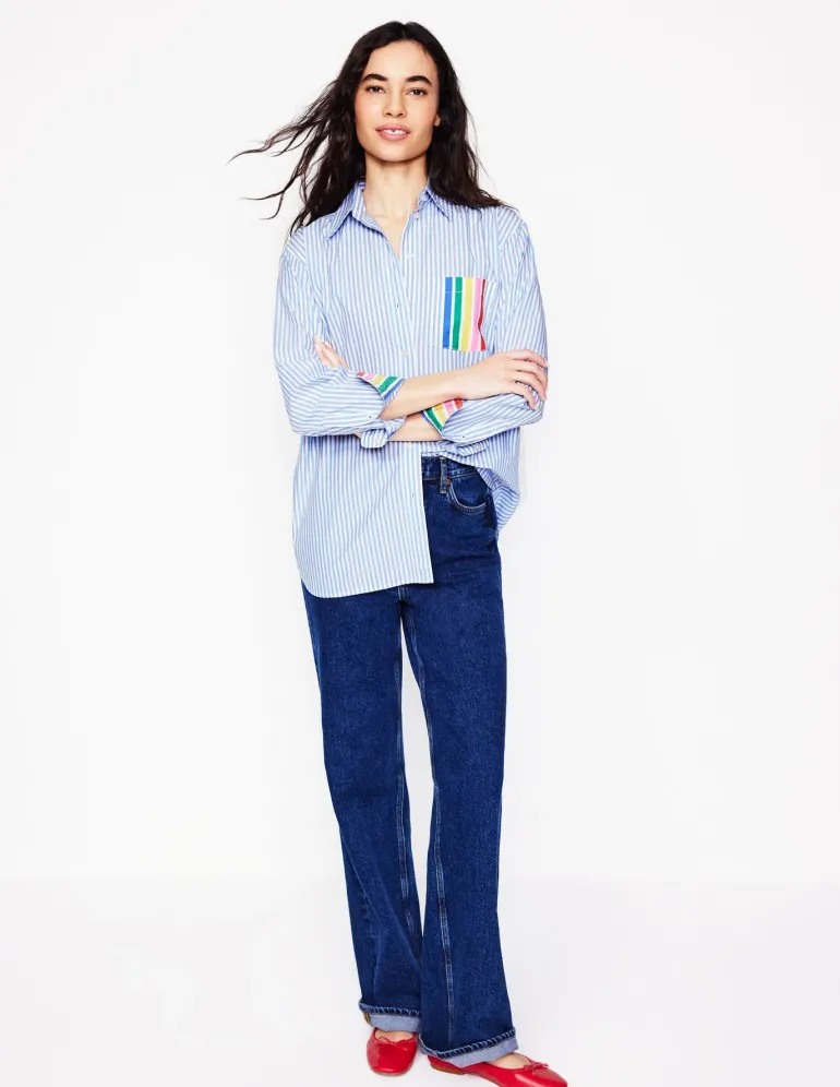 Sadie Relaxed Cotton Shirt-Rainbow Stripe Placement-Boden Sale