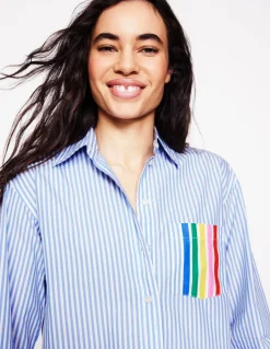 Sadie Relaxed Cotton Shirt-Rainbow Stripe Placement-Boden Sale