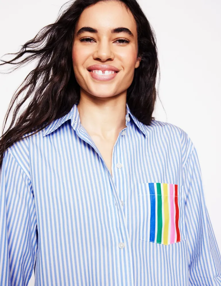 Sadie Relaxed Cotton Shirt-Rainbow Stripe Placement-Boden Sale