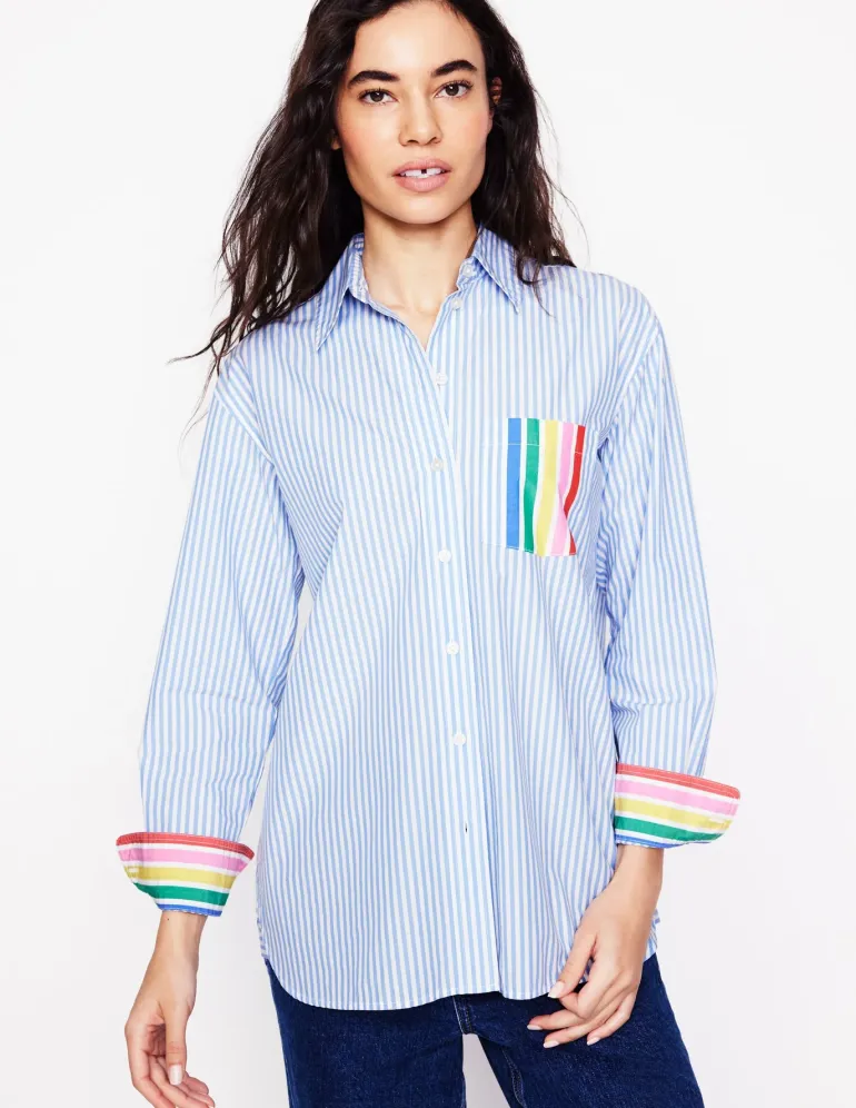 Sadie Relaxed Cotton Shirt-Rainbow Stripe Placement-Boden Sale