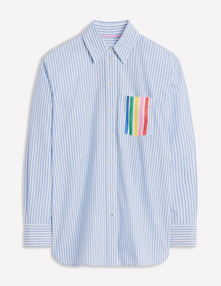 Sadie Relaxed Cotton Shirt-Rainbow Stripe Placement-Boden Sale
