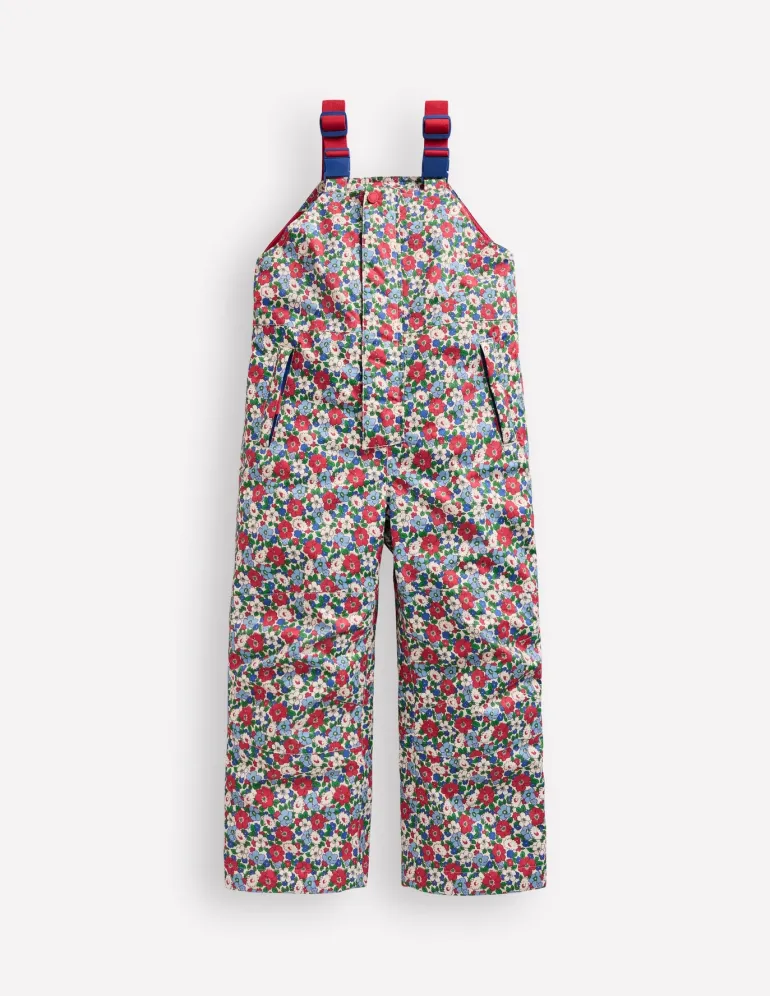 Salopette Waterproof Trousers-Glacier Blue Winter Floral-Boden Flash Sale