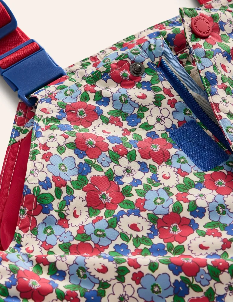 Salopette Waterproof Trousers-Glacier Blue Winter Floral-Boden Flash Sale