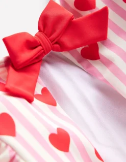 Sandy Puff Sleeve Swimsuit-Bubblegum Pink Heart Stripe-Boden Discount