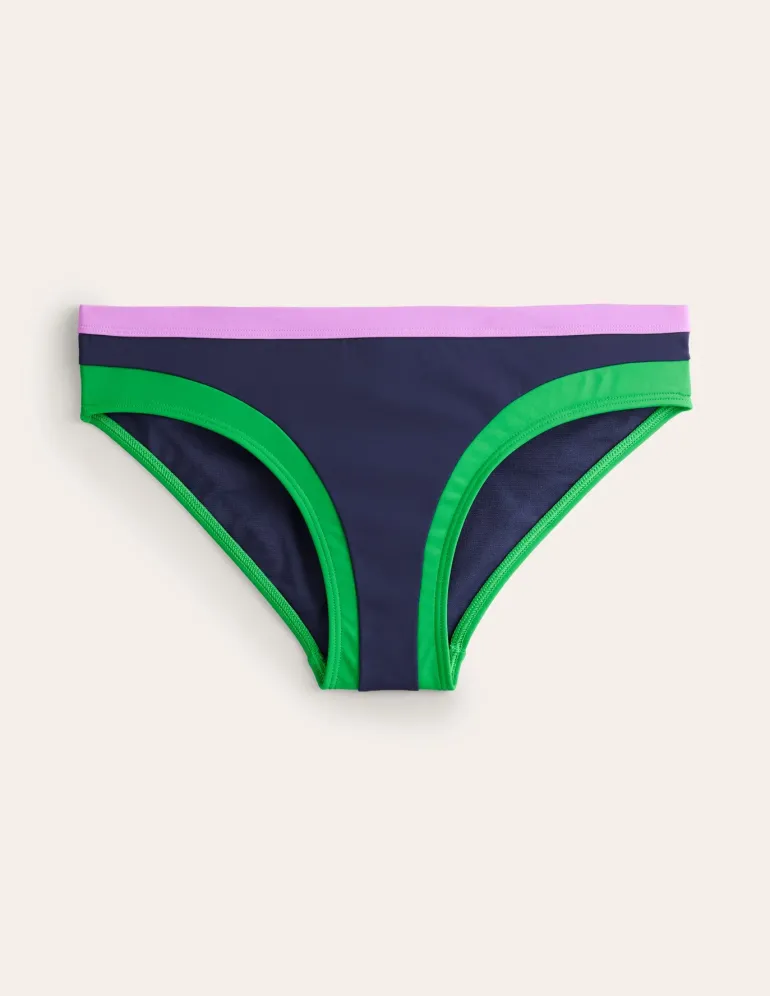 Santorini Bikini Bottoms-Navy/ Green Colourblock-Boden Cheap