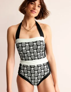 Santorini Halterneck Swimsuit-Black, Pineapple Geo-Boden Cheap