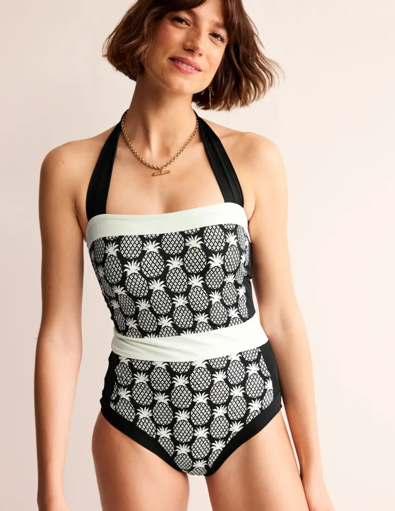 Santorini Halterneck Swimsuit-Black, Pineapple Geo-Boden Cheap