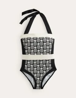 Santorini Halterneck Swimsuit-Black, Pineapple Geo-Boden Cheap