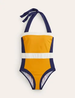 Santorini Halterneck Swimsuit-Saffron Yellow Colourblock-Boden Cheap