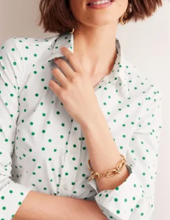 Saskia Stretch Cotton Shirt-Green Tambourine, Sparse Spot-Boden Flash Sale