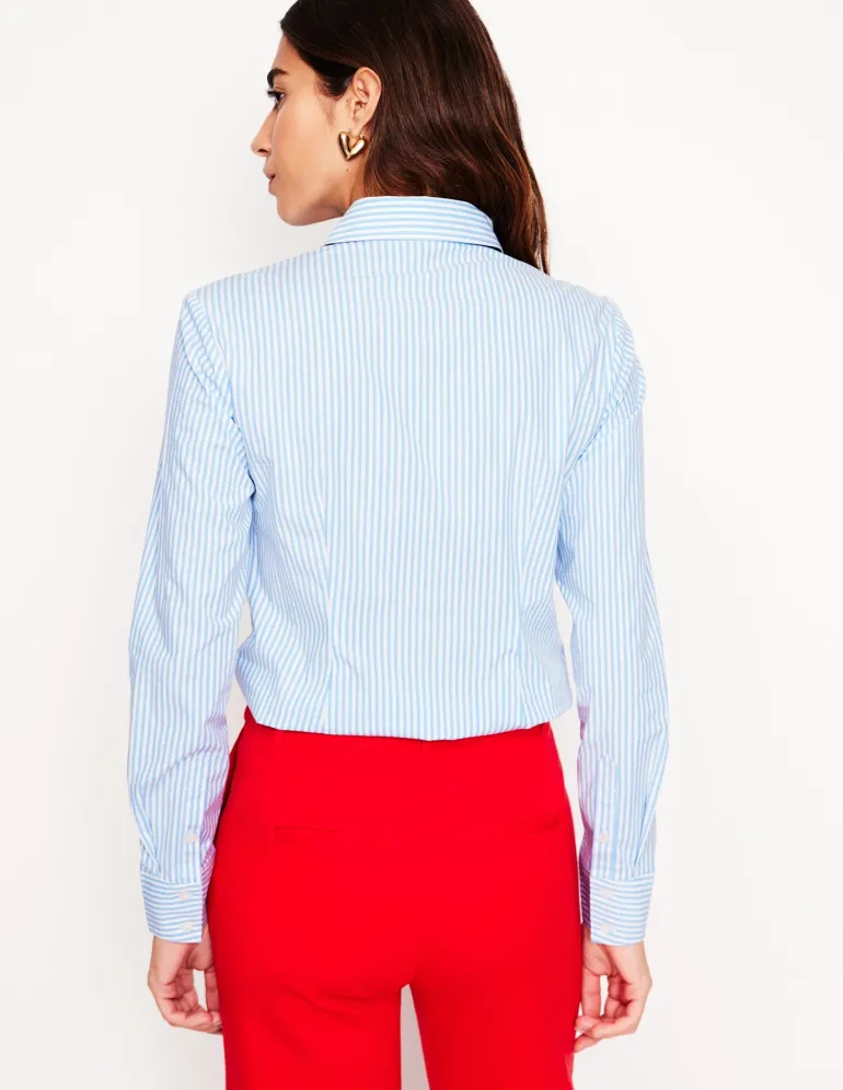 Saskia Stretch Cotton Shirt-Forget Me Not, Ivory Stripe-Boden Cheap