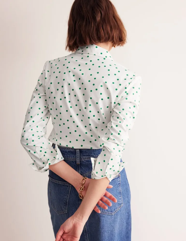 Saskia Stretch Cotton Shirt-Green Tambourine, Sparse Spot-Boden Flash Sale
