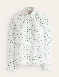 Saskia Stretch Cotton Shirt-Green Tambourine, Sparse Spot-Boden Flash Sale