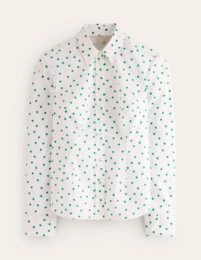 Saskia Stretch Cotton Shirt-Green Tambourine, Sparse Spot-Boden Flash Sale