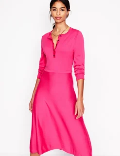 Scallop Henley Knitted Dress-Pink Peony-Boden Best