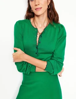 Scallop Henley Knitted Dress-Rich Emerald-Boden Cheap