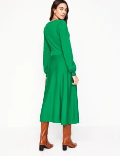 Scallop Henley Knitted Dress-Rich Emerald-Boden Cheap