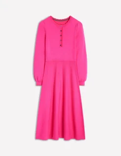 Scallop Henley Knitted Dress-Pink Peony-Boden Best
