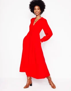 Scalloped Collar Tea Dress-Poppy Red-Boden Fashion