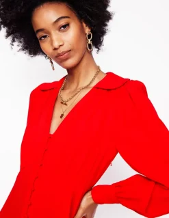 Scalloped Collar Tea Dress-Poppy Red-Boden Fashion
