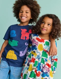 Short Sleeve Bouclé T-shirt-Starboard Blue Dogs-Boden Clearance