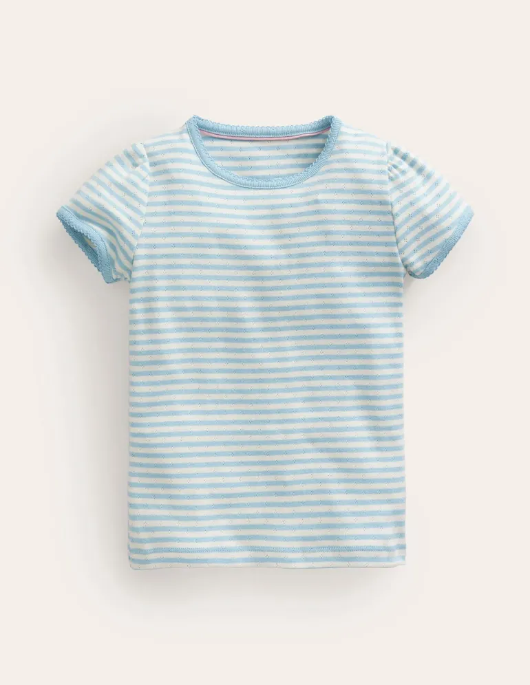 Short Sleeve Pointelle Top-Light Celeste Blue/Soft Ivory-Boden Best Sale