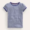 Short Sleeve Pointelle Top-Soft Ivory/Starboard Blue-Boden Shop
