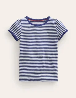 Short Sleeve Pointelle Top-Soft Ivory/Starboard Blue-Boden Shop
