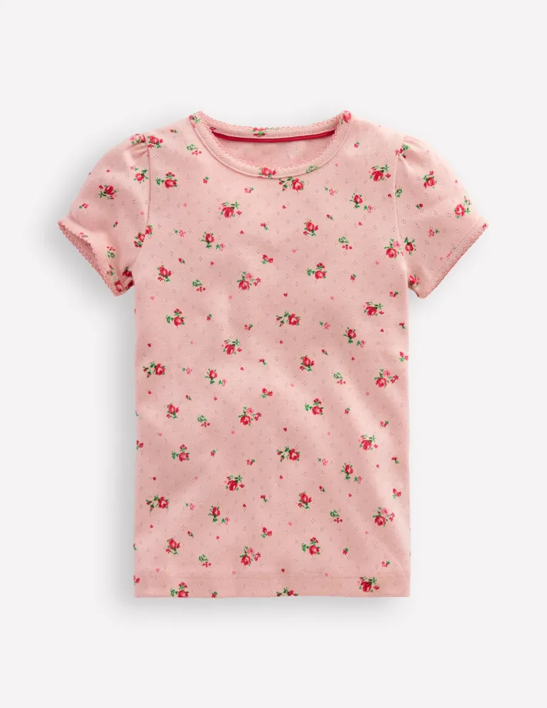 Short Sleeve Pointelle Top-Chalk Pink Rosebud-Boden Cheap