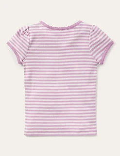 Short Sleeve Pointelle Top-Lilac Purple/Soft Ivory-Boden Shop