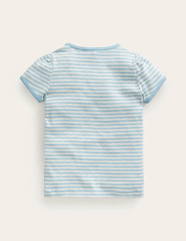 Short Sleeve Pointelle Top-Light Celeste Blue/Soft Ivory-Boden Best Sale
