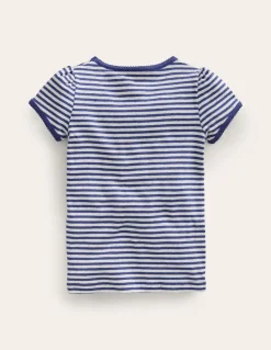 Short Sleeve Pointelle Top-Soft Ivory/Starboard Blue-Boden Shop