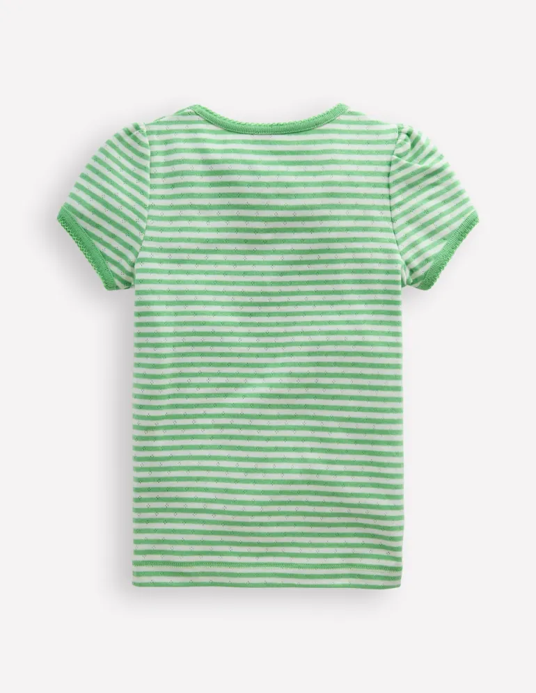 Short Sleeve Pointelle Top-Spring Green/ Ivory Stripe-Boden Fashion