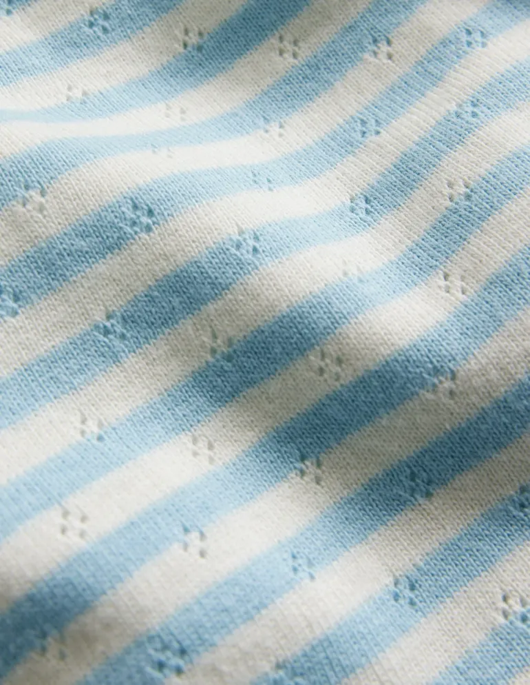 Short Sleeve Pointelle Top-Light Celeste Blue/Soft Ivory-Boden Best Sale