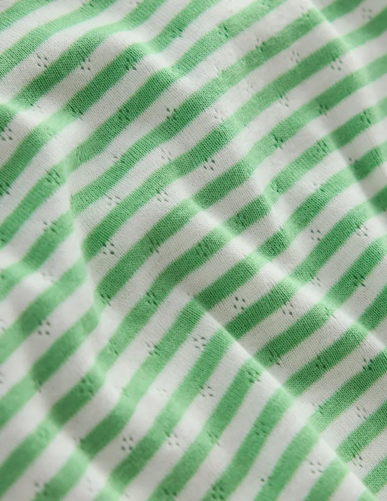 Short Sleeve Pointelle Top-Spring Green/ Ivory Stripe-Boden Fashion