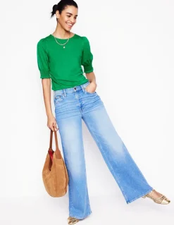 Short Sleeve Smocked Cuff Top-Rich Emerald-Boden Best Sale