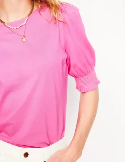Short Sleeve Smocked Cuff Top-Tickled Pink-Boden Hot