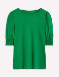 Short Sleeve Smocked Cuff Top-Rich Emerald-Boden Best Sale