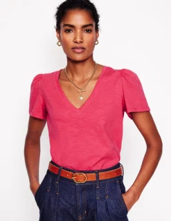 Short Sleeve V Neck T-shirt-Camelia Pink-Boden Shop