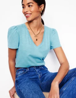 Short Sleeve V Neck T-shirt-Duck Egg Blue-Boden Store