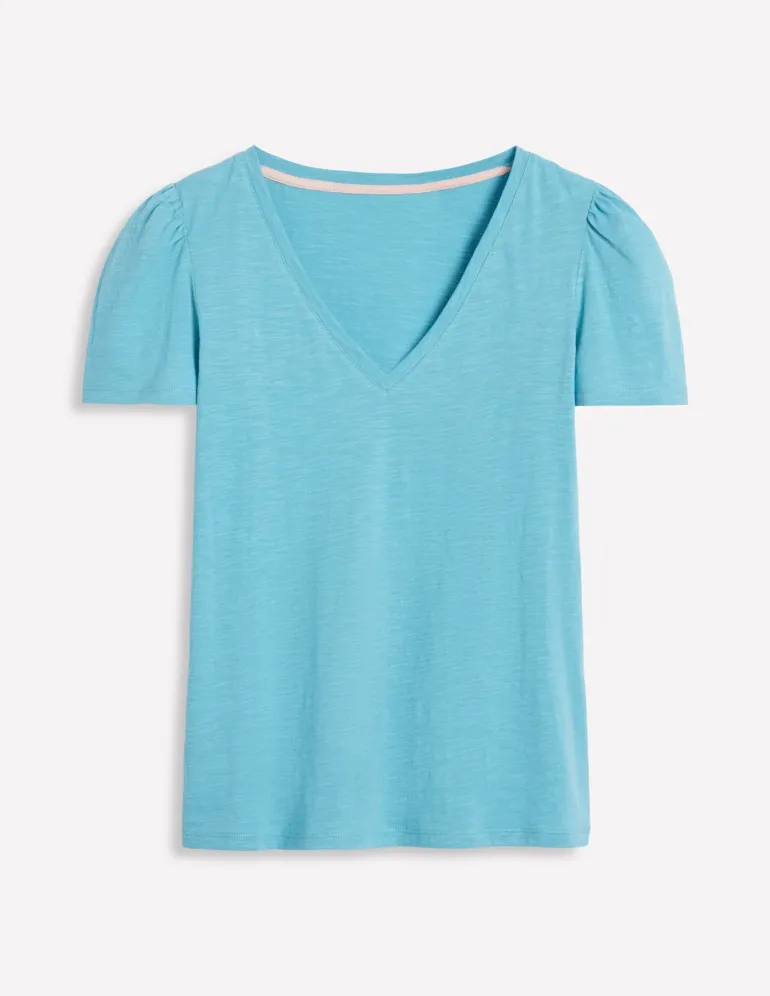 Short Sleeve V Neck T-shirt-Duck Egg Blue-Boden Store