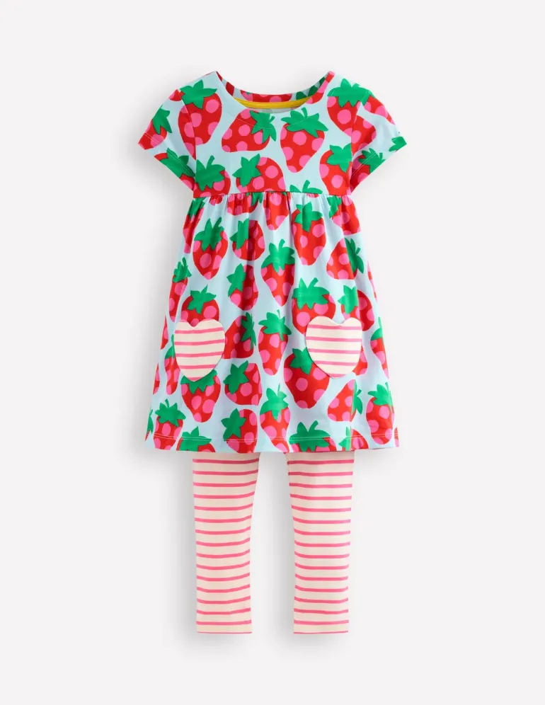 Short-sleeved print tunic set-Misty Blue Strawberry-Boden Best