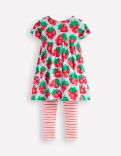 Short-sleeved print tunic set-Misty Blue Strawberry-Boden Best